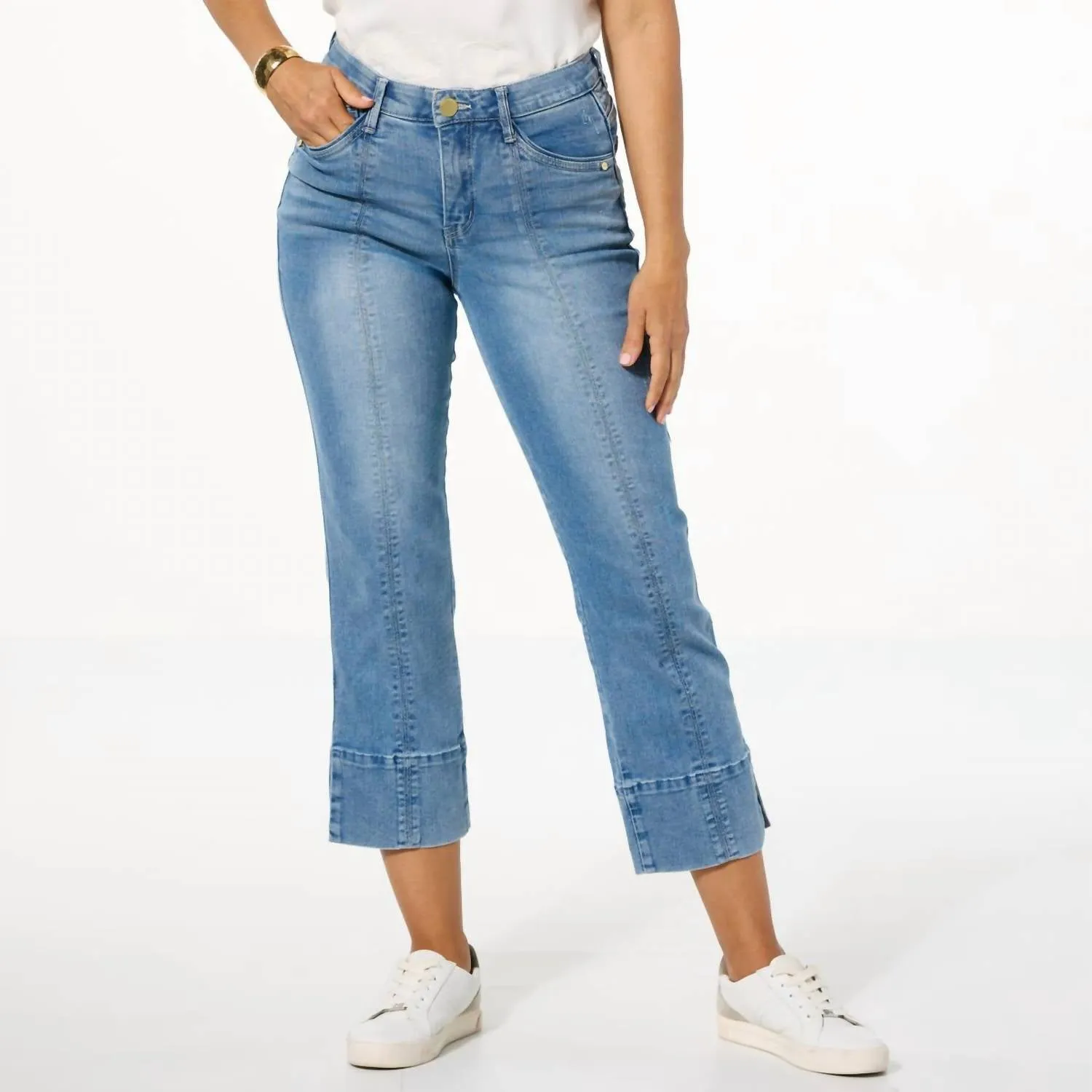 "ab"solution High Rise Center Seam Slit Hem Kick Flare Jeans In Light Blue