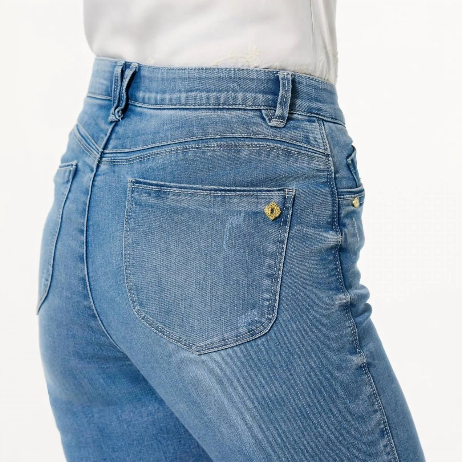 "ab"solution High Rise Center Seam Slit Hem Kick Flare Jeans In Light Blue