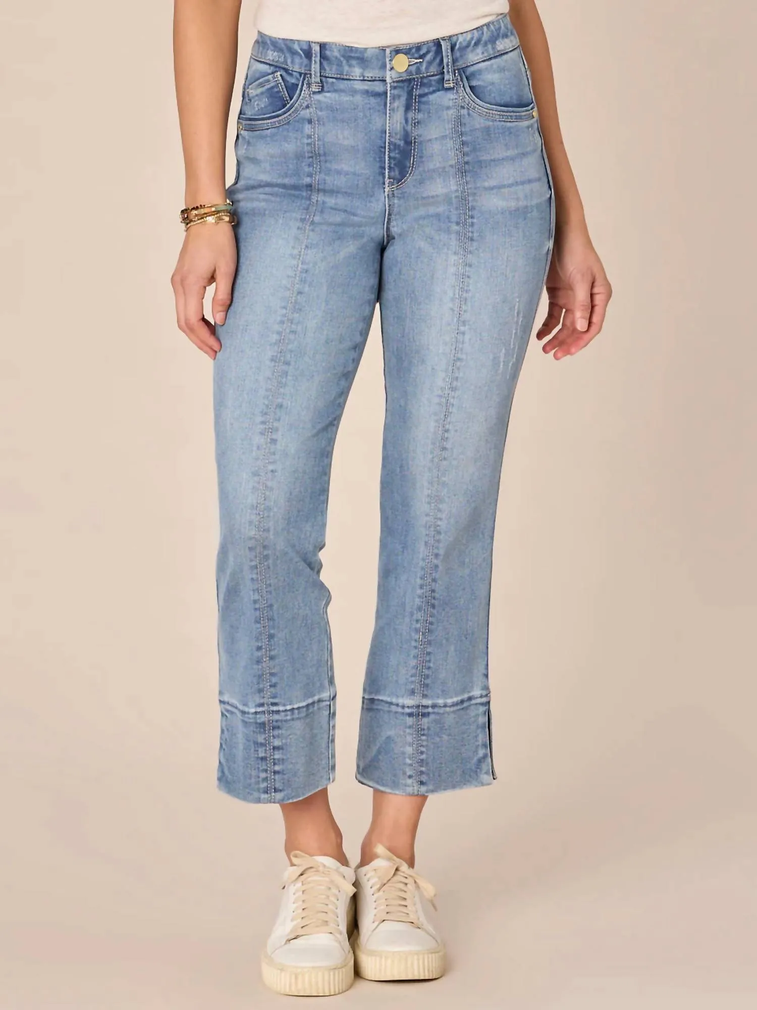"ab"solution High Rise Center Seam Slit Hem Kick Flare Jeans In Light Blue