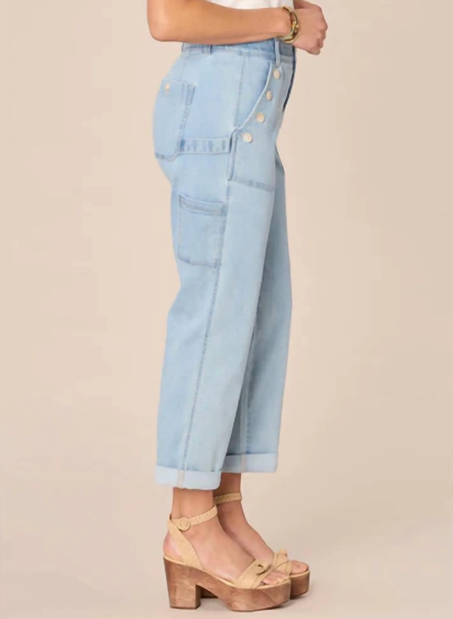 "ab"solution High Rise Repreve Straight Leg Jean With Roll Cuff In Light Blue