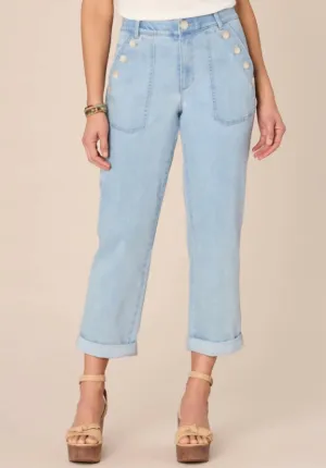 "ab"solution High Rise Repreve Straight Leg Jean With Roll Cuff In Light Blue