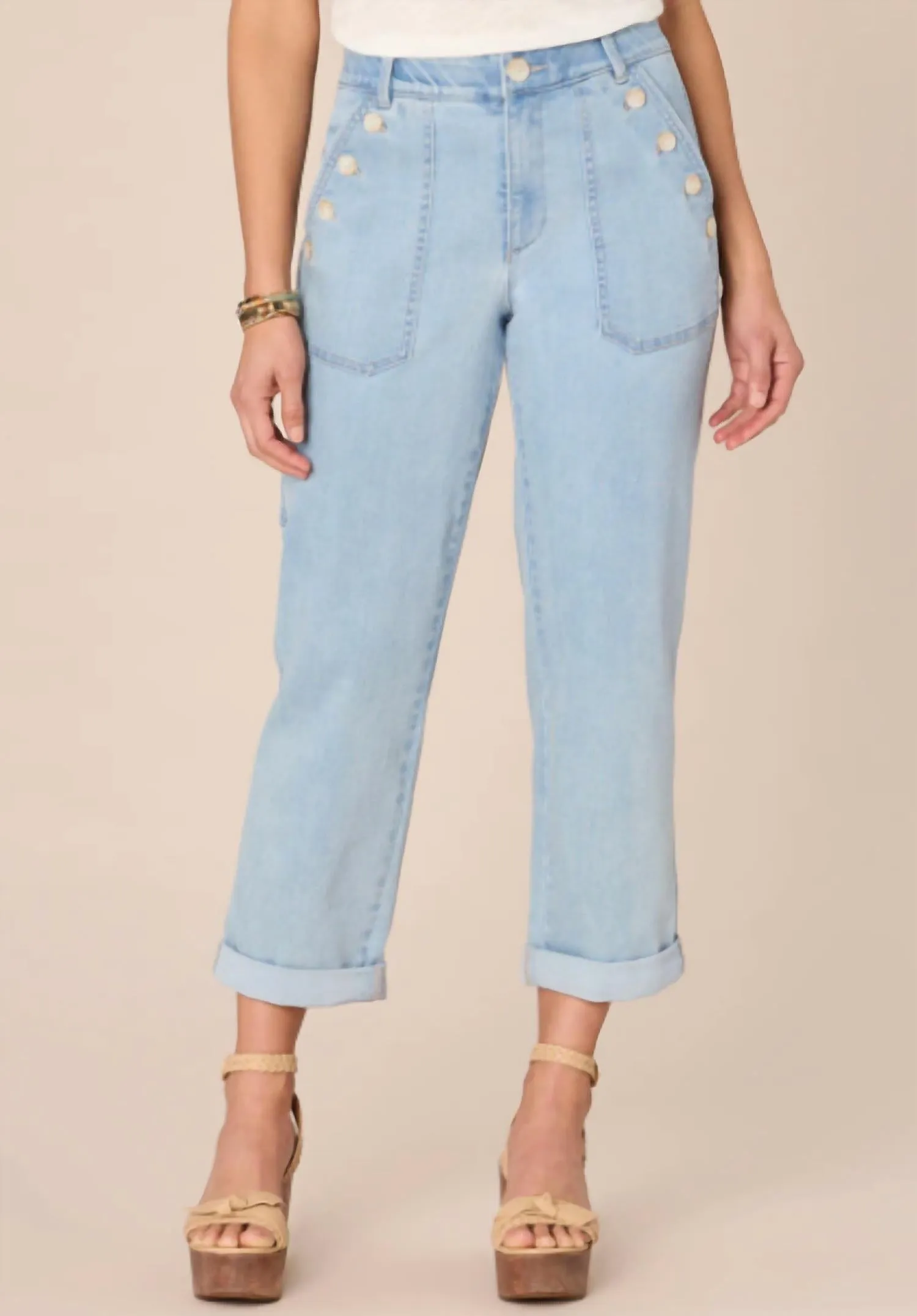 "ab"solution High Rise Repreve Straight Leg Jean With Roll Cuff In Light Blue