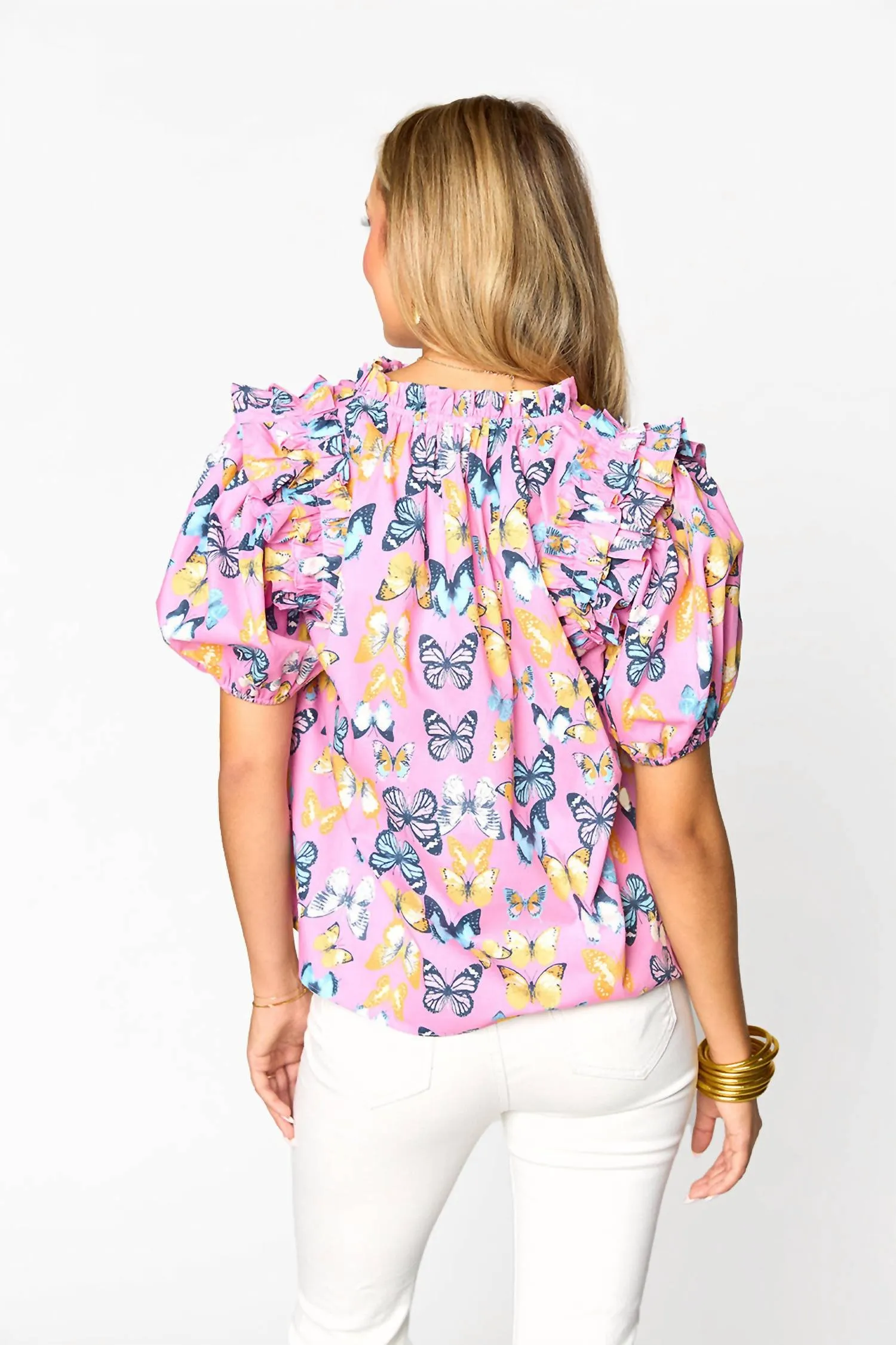 "come Fly With Me" Butterfly Blouse In Pink