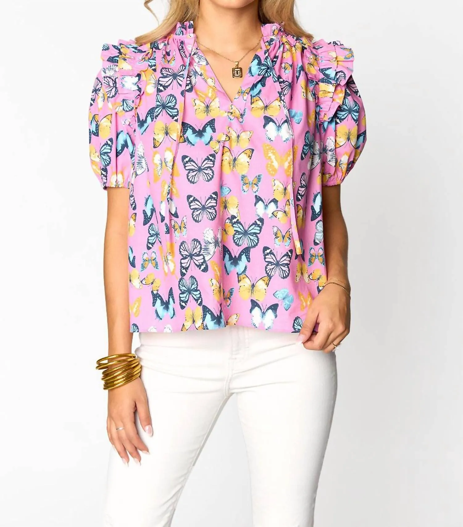 "come Fly With Me" Butterfly Blouse In Pink