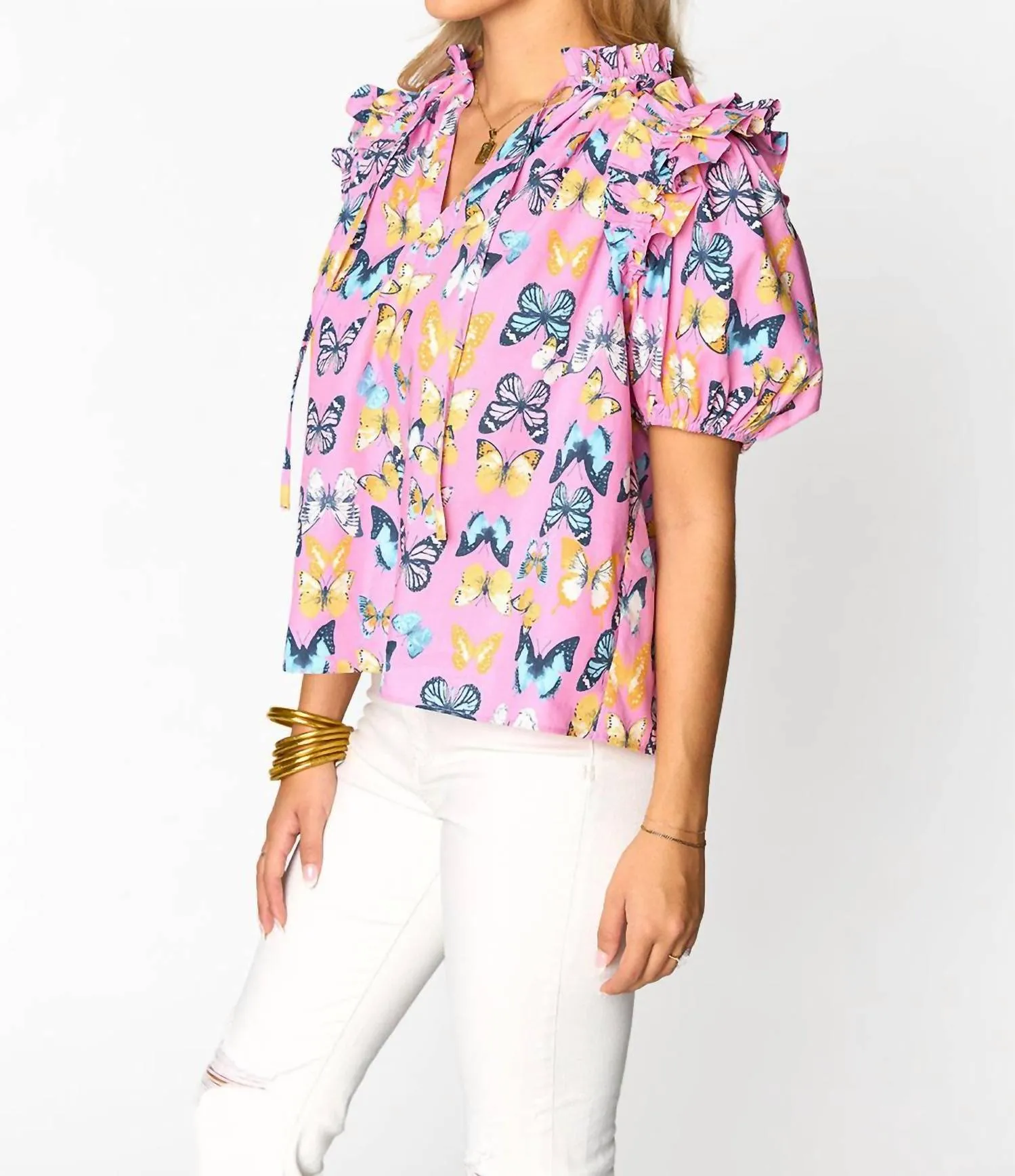 "come Fly With Me" Butterfly Blouse In Pink