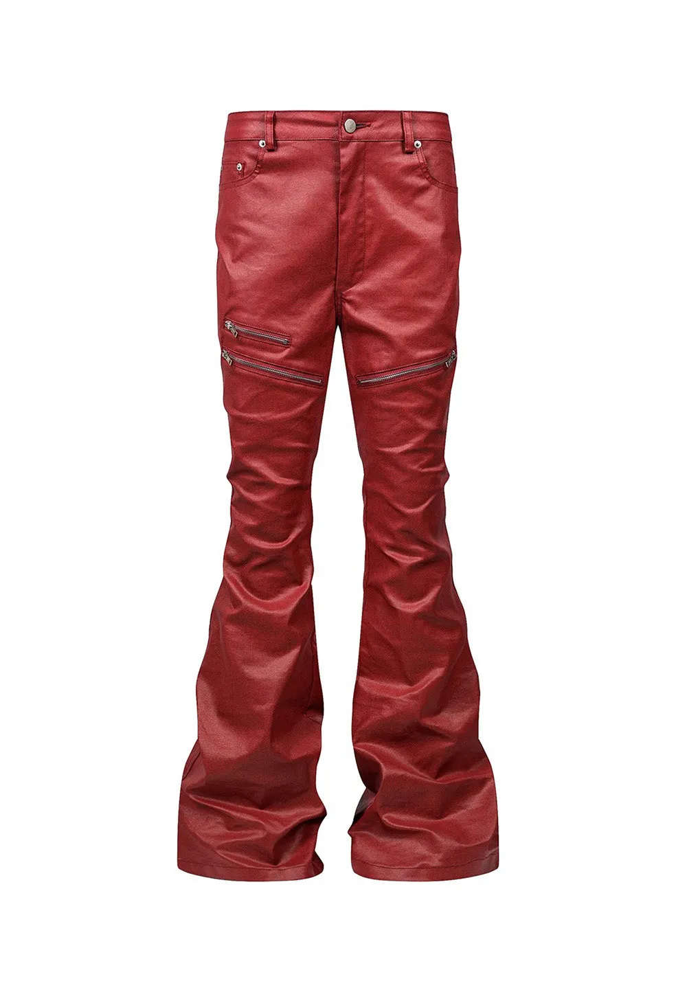 REBEL WAVE丨Liquid Metal Red Coated Waxed Flared Jeans