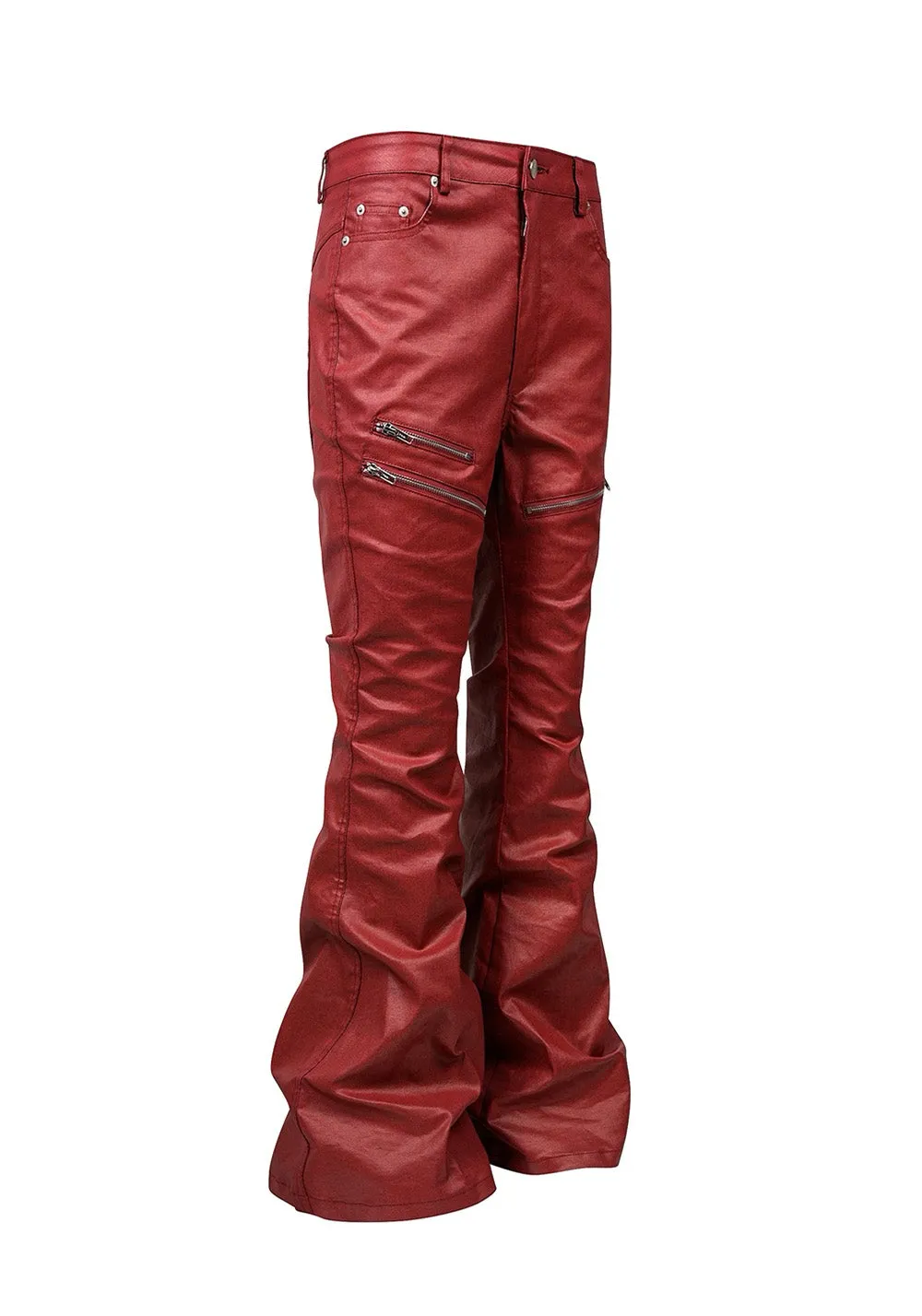 REBEL WAVE丨Liquid Metal Red Coated Waxed Flared Jeans