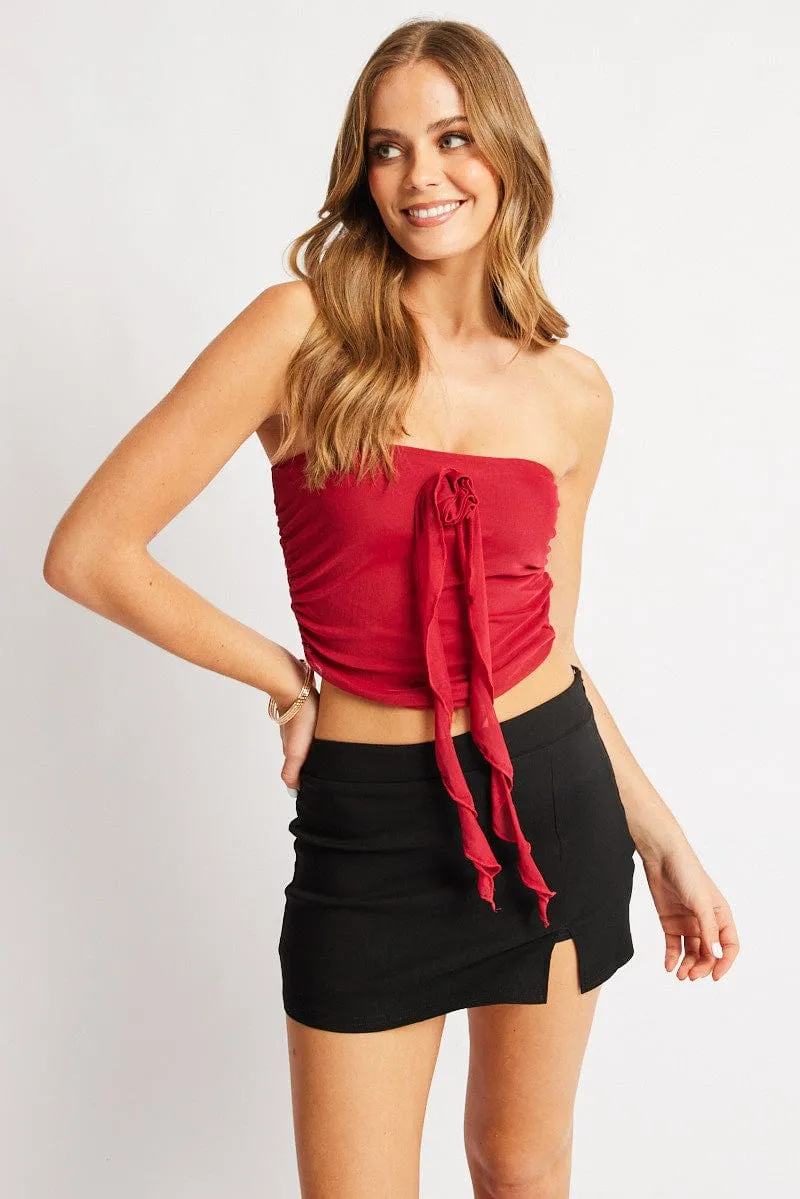 Red Bandeau Top Mesh Rosette