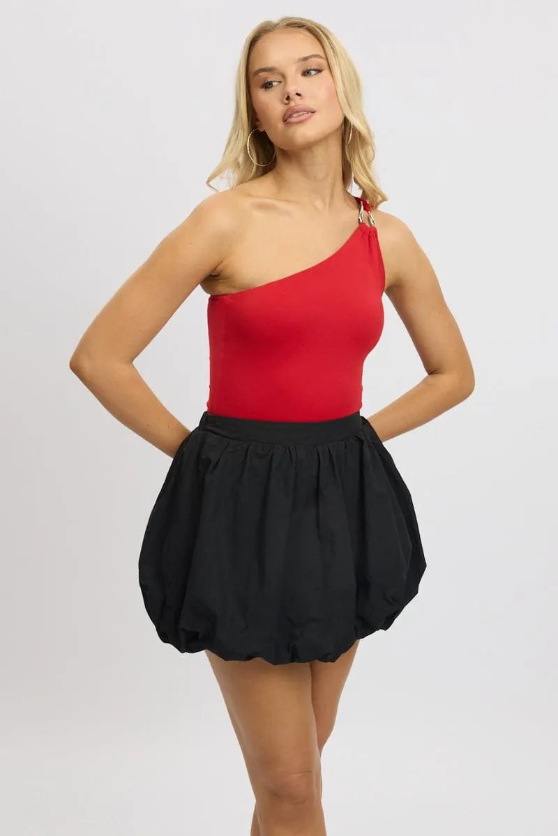 Red Bodysuit One Shoulder Supersoft
