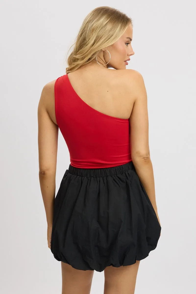 Red Bodysuit One Shoulder Supersoft