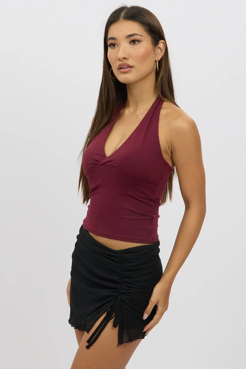 Red Halter Neck Top V Neck Supersoft