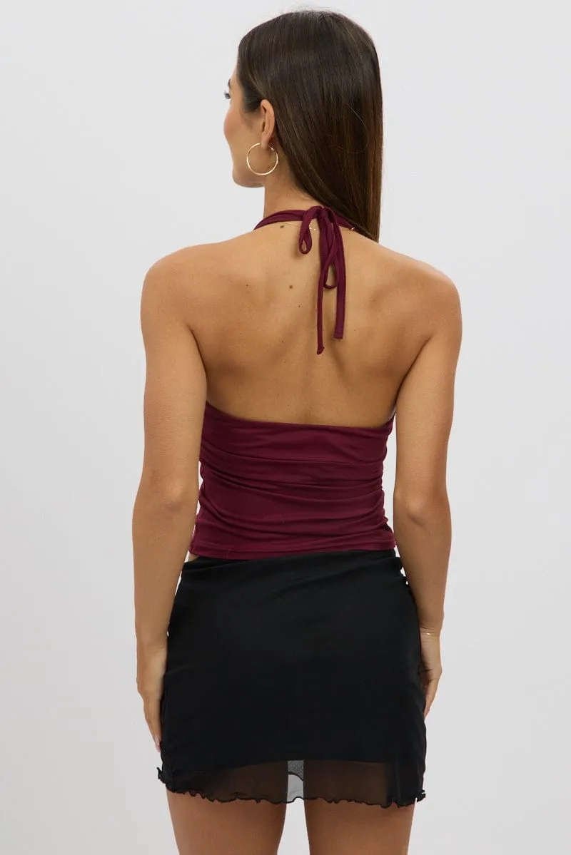 Red Halter Neck Top V Neck Supersoft