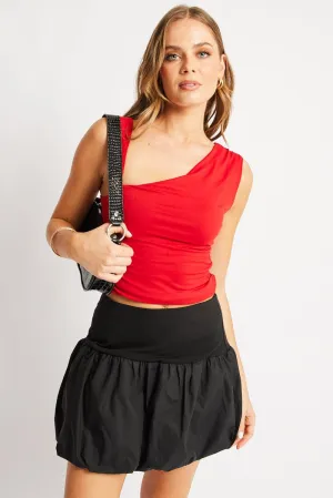 Red Sleeveless Top Asymmetrical Shoulder Straps