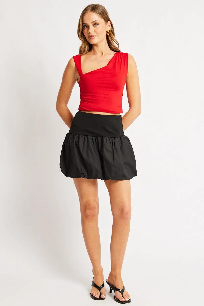 Red Sleeveless Top Asymmetrical Shoulder Straps