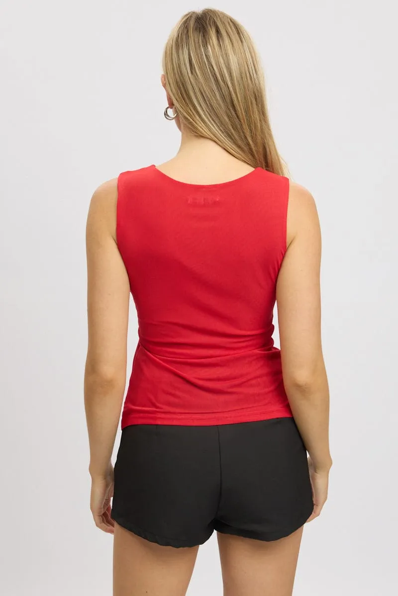 Red Twisted Top Sleeveless Mesh