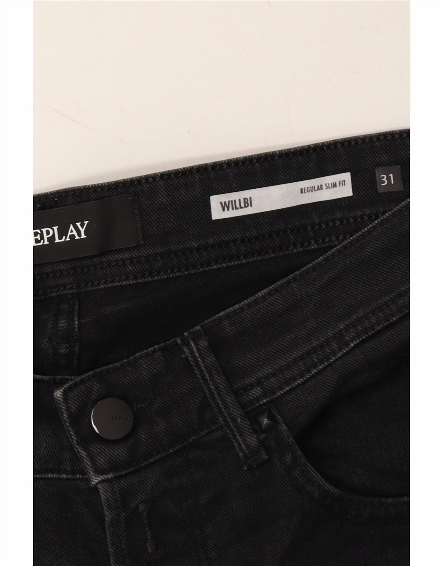 REPLAY Mens Willbi Regular Slim Jeans W31 L31 Black Cotton