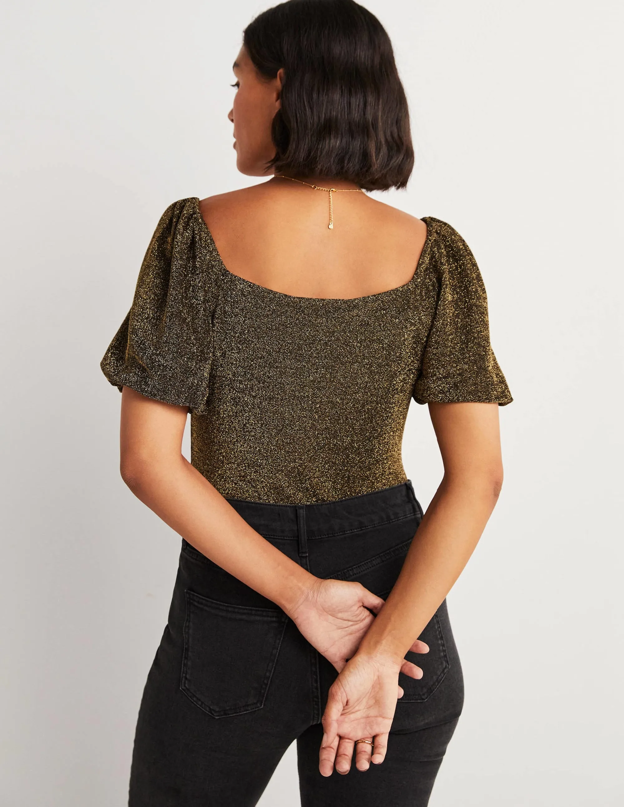 Ruched Sparkle Jersey Top-Black and Gold Sparkle