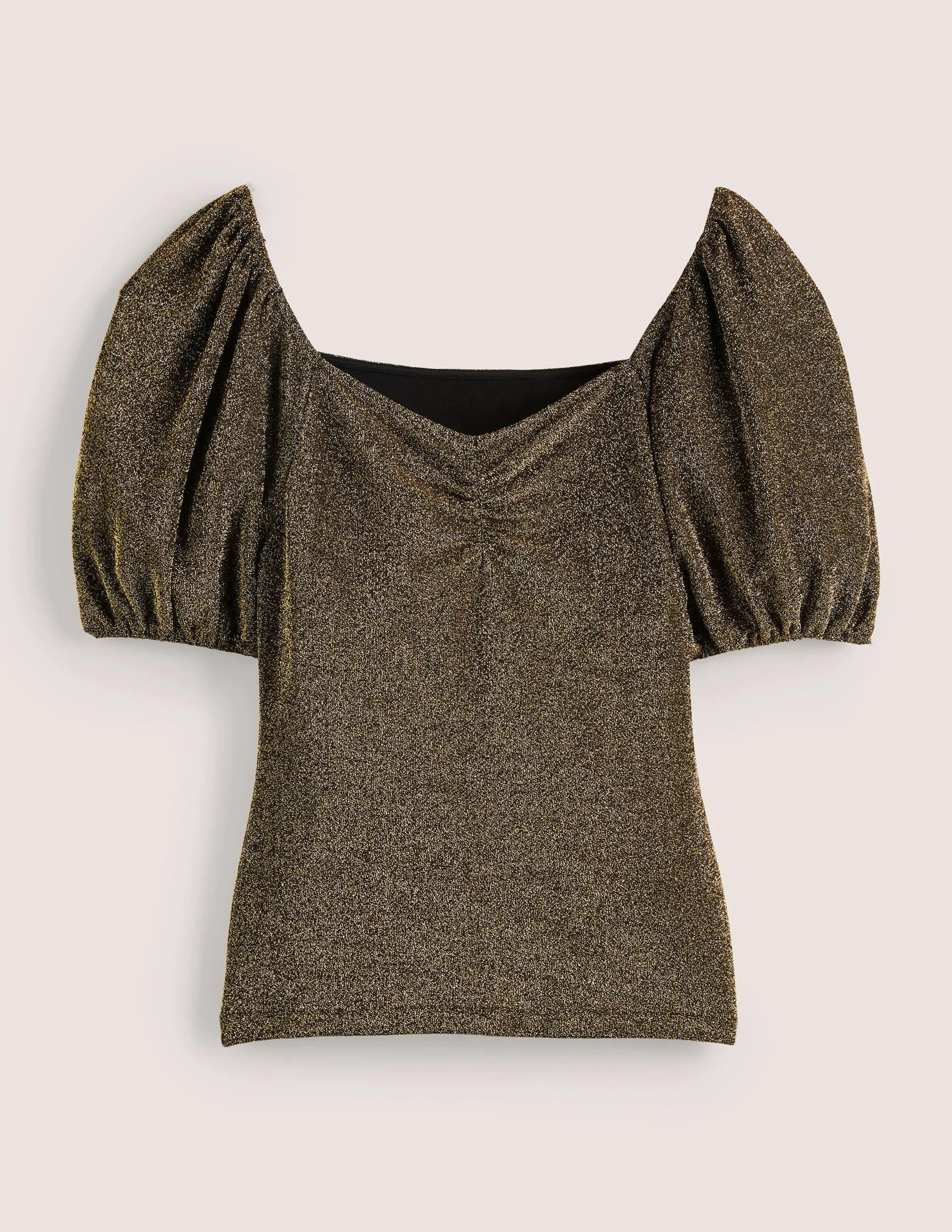 Ruched Sparkle Jersey Top-Black and Gold Sparkle