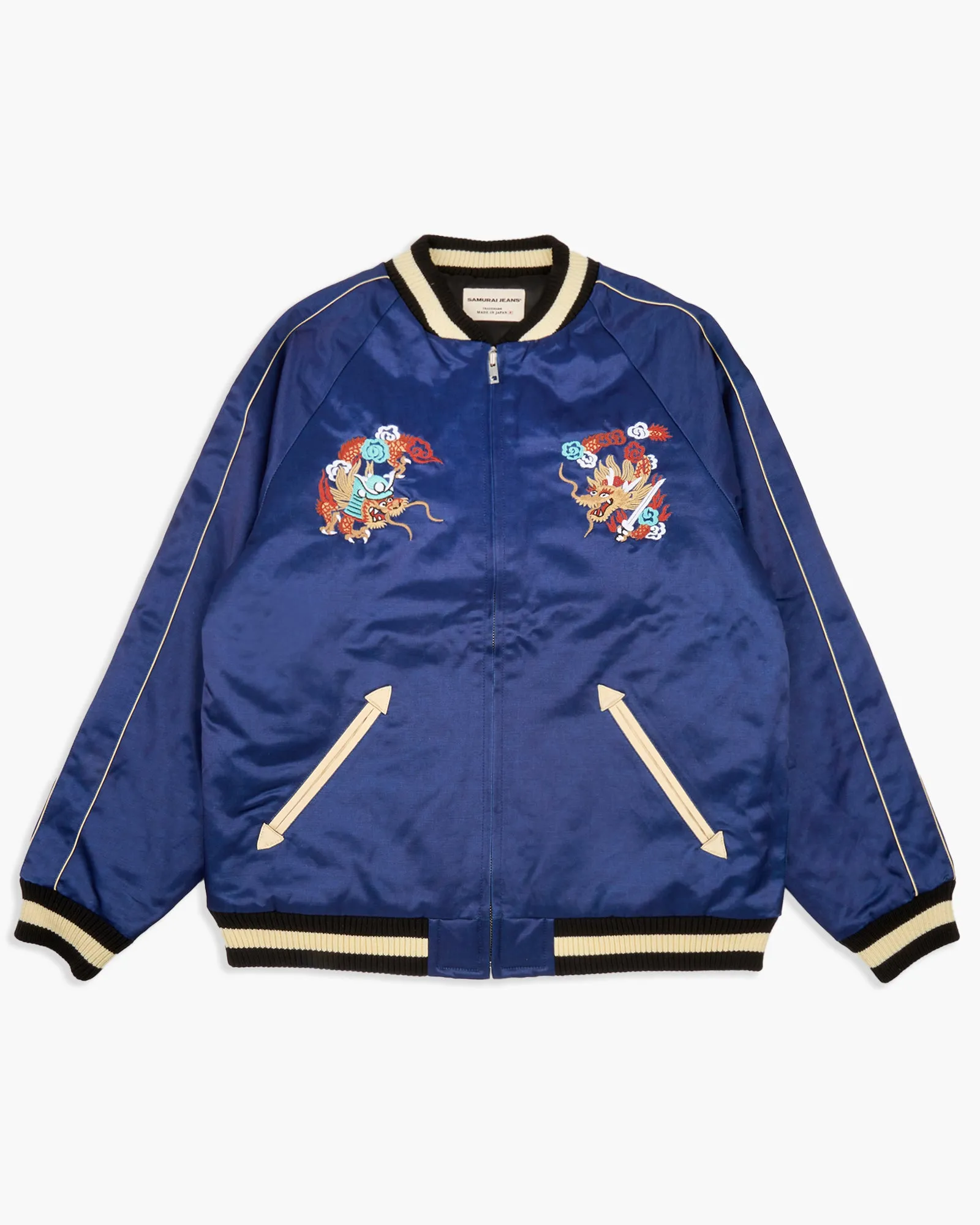 Samurai Jeans SJSKJ24 'Sukajan' Embroidered Satin Souvenir Jacket - Indigo