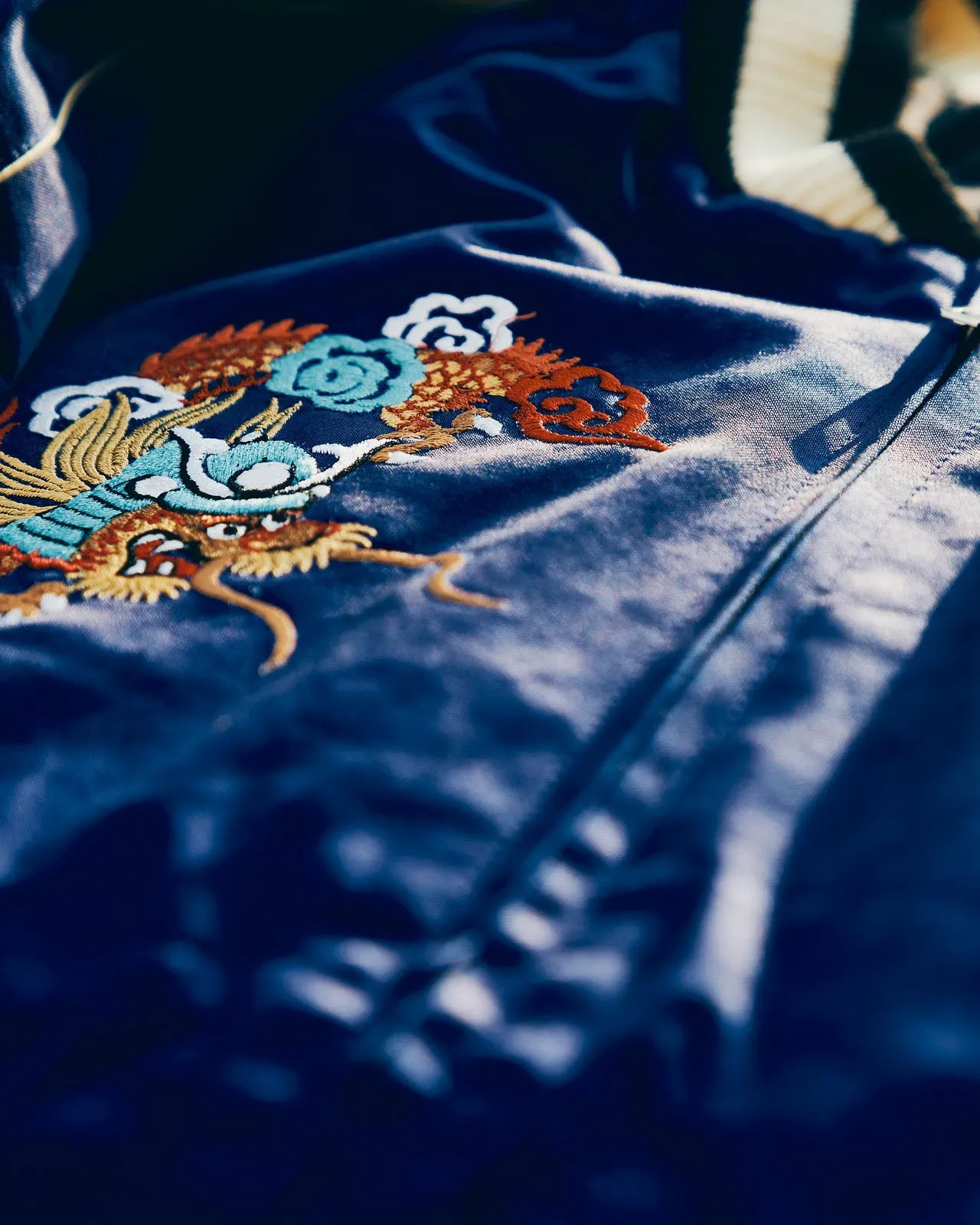 Samurai Jeans SJSKJ24 'Sukajan' Embroidered Satin Souvenir Jacket - Indigo