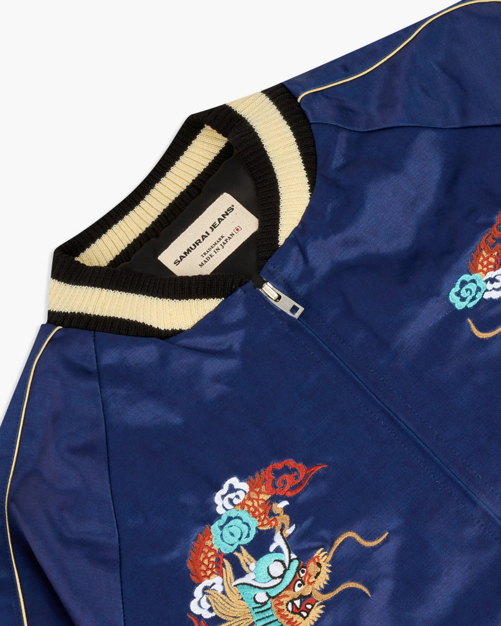 Samurai Jeans SJSKJ24 'Sukajan' Embroidered Satin Souvenir Jacket - Indigo