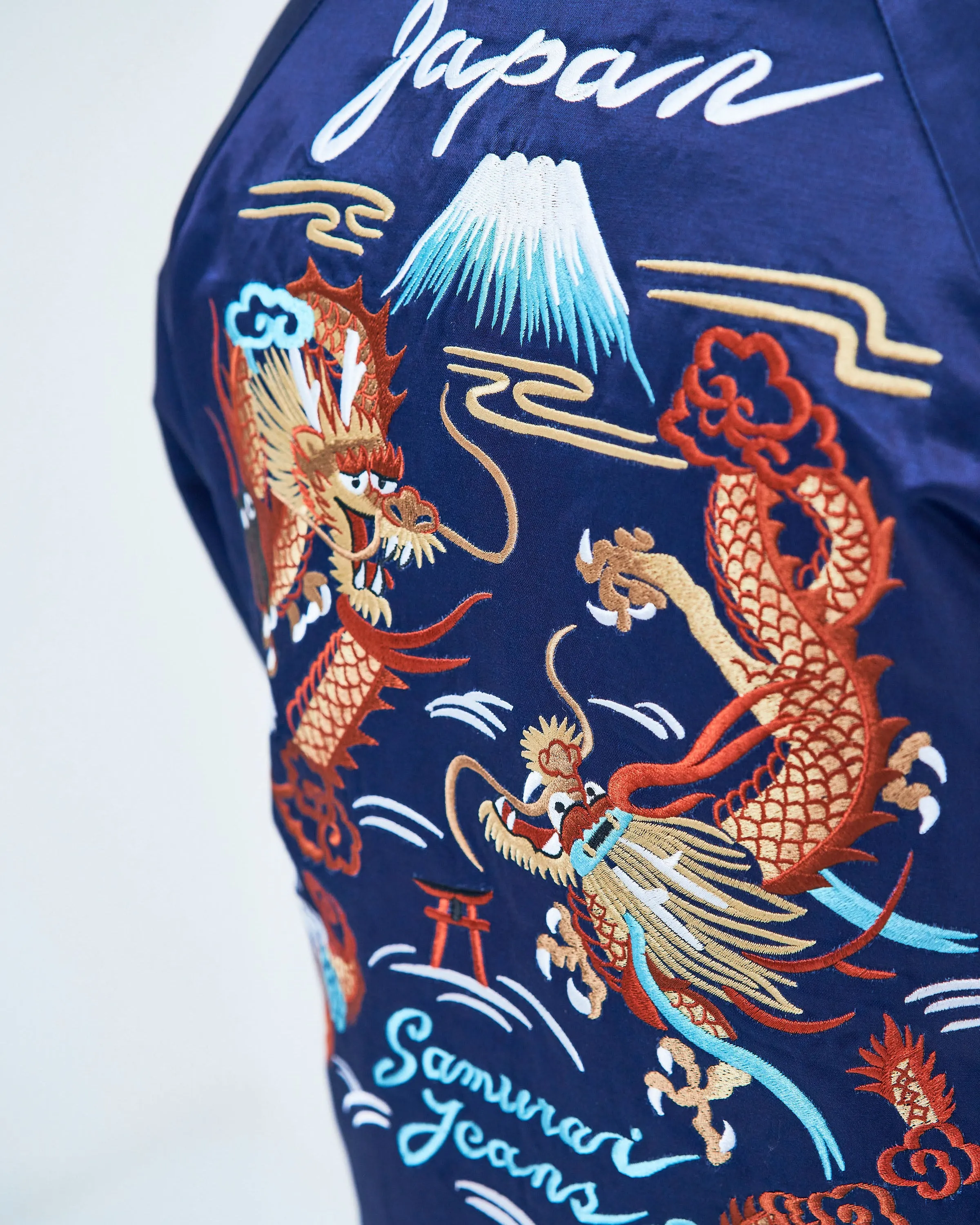 Samurai Jeans SJSKJ24 'Sukajan' Embroidered Satin Souvenir Jacket - Indigo