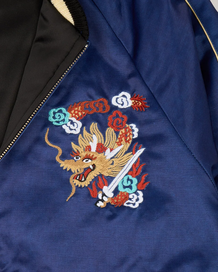 Samurai Jeans SJSKJ24 'Sukajan' Embroidered Satin Souvenir Jacket - Indigo