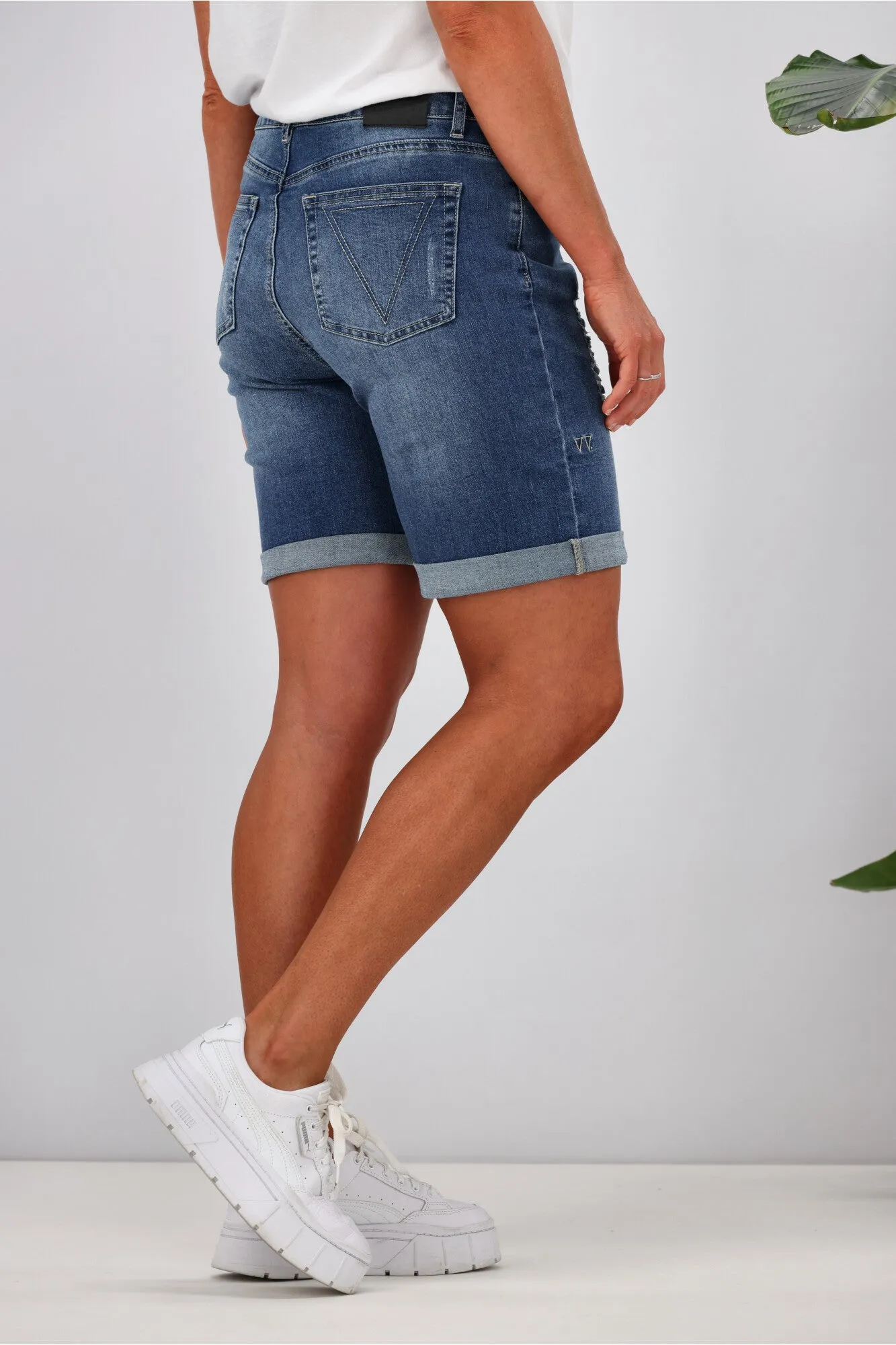 Shine On Label Boyfriend Shorts Indigo Blue