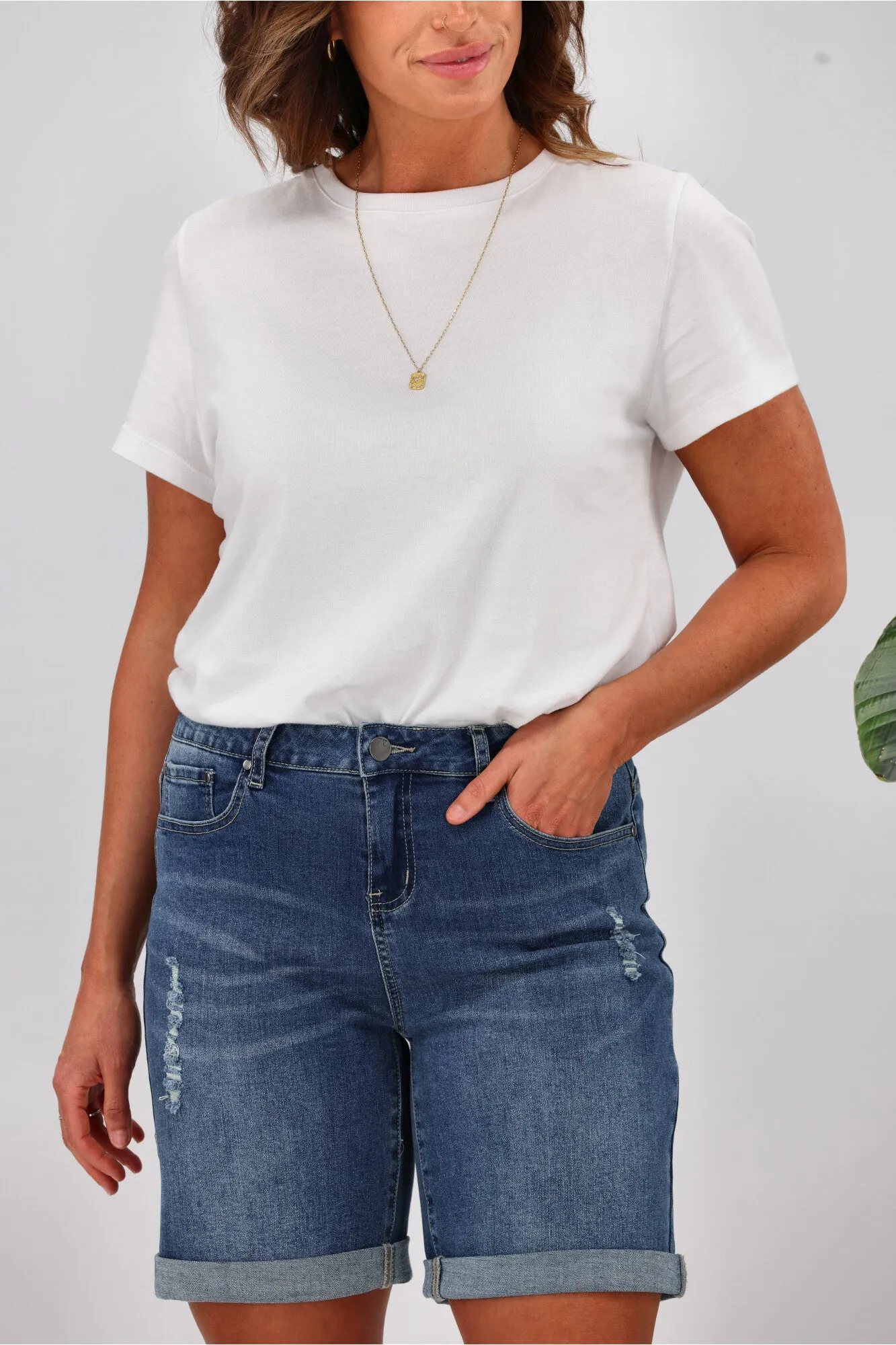 Shine On Label Boyfriend Shorts Indigo Blue