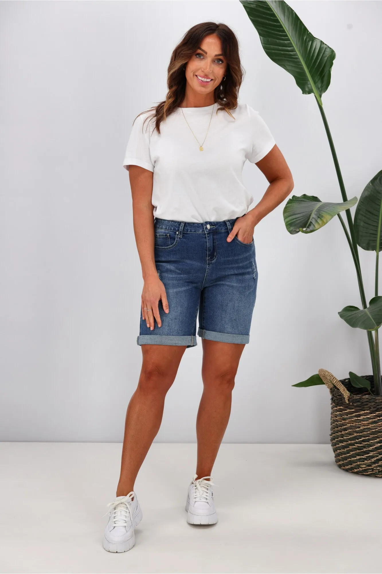 Shine On Label Boyfriend Shorts Indigo Blue