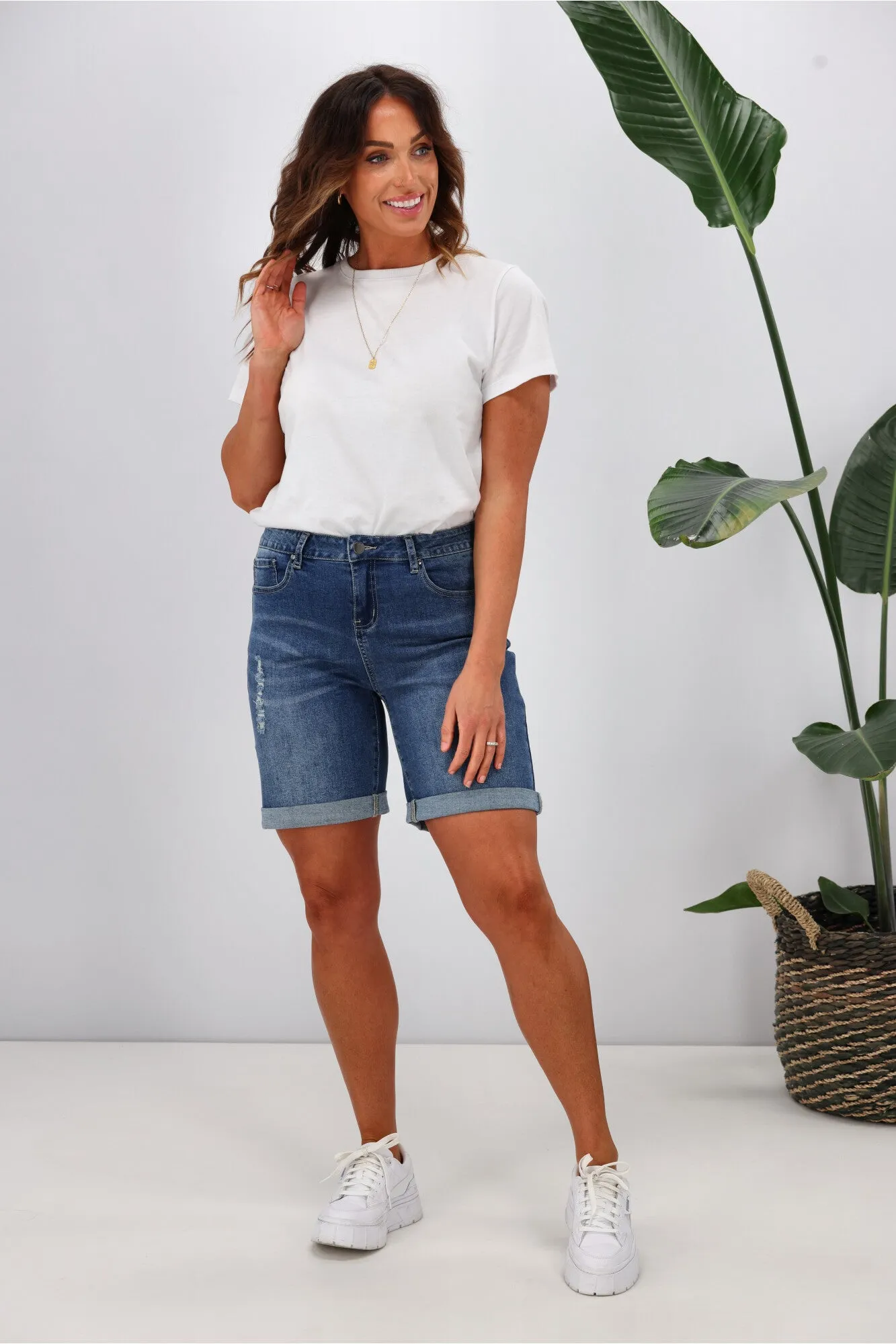 Shine On Label Boyfriend Shorts Indigo Blue