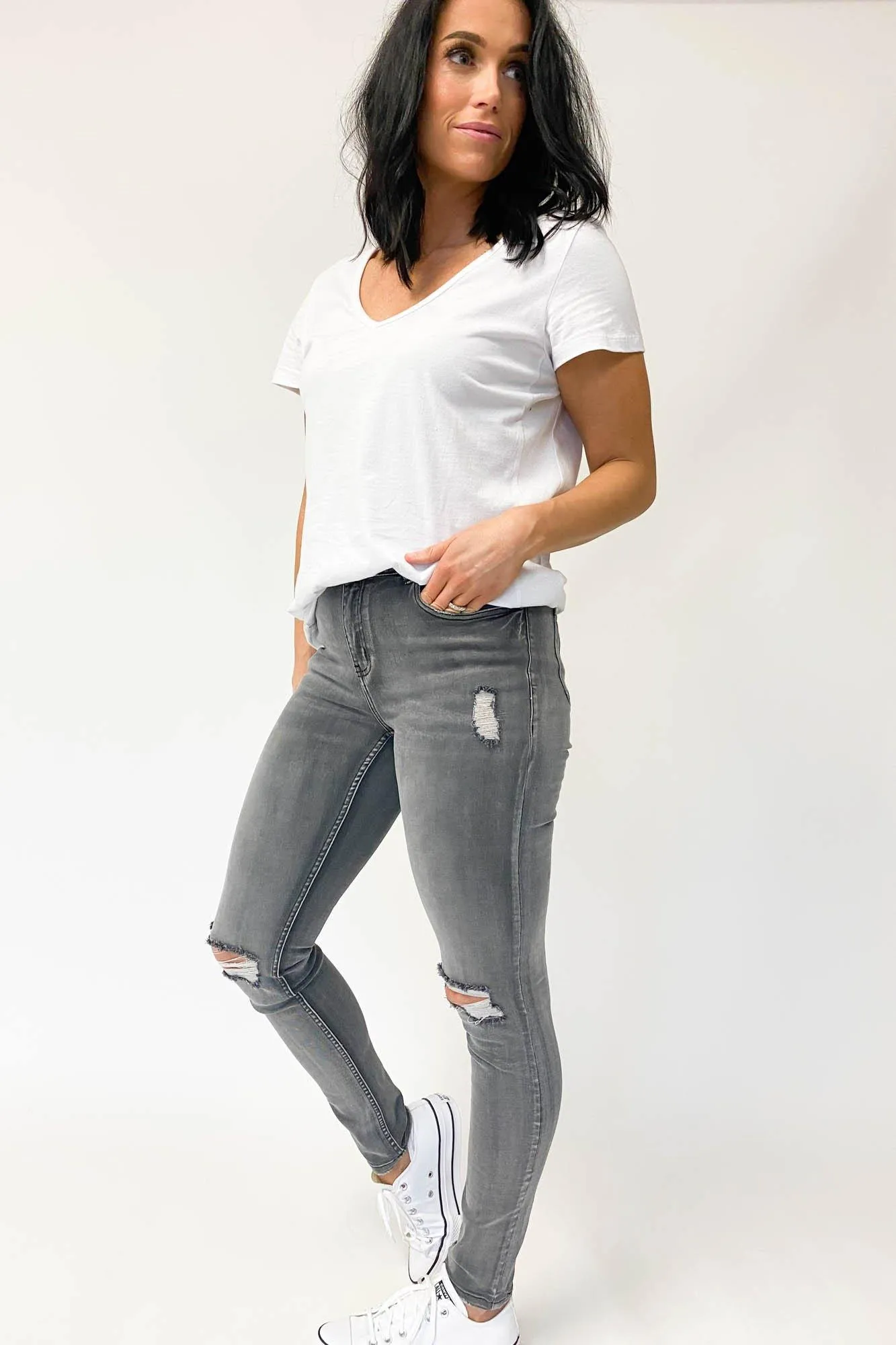 Shine On Label Dexter Slim Leg Jean Washed Charcoal