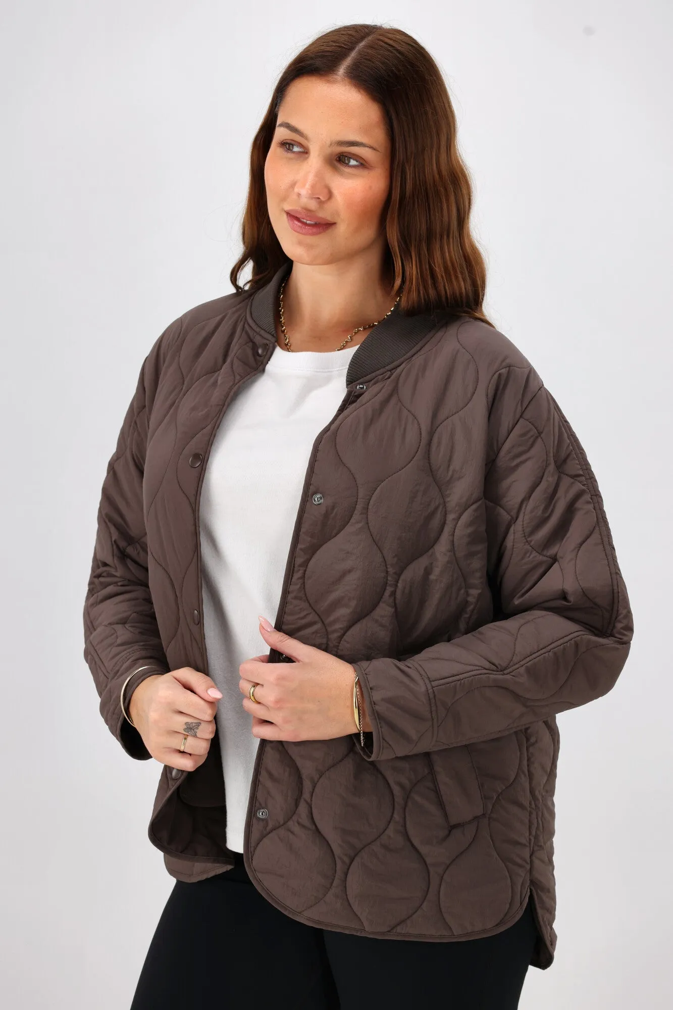 Shine On Label Haven Quilted Jacket Chocolate