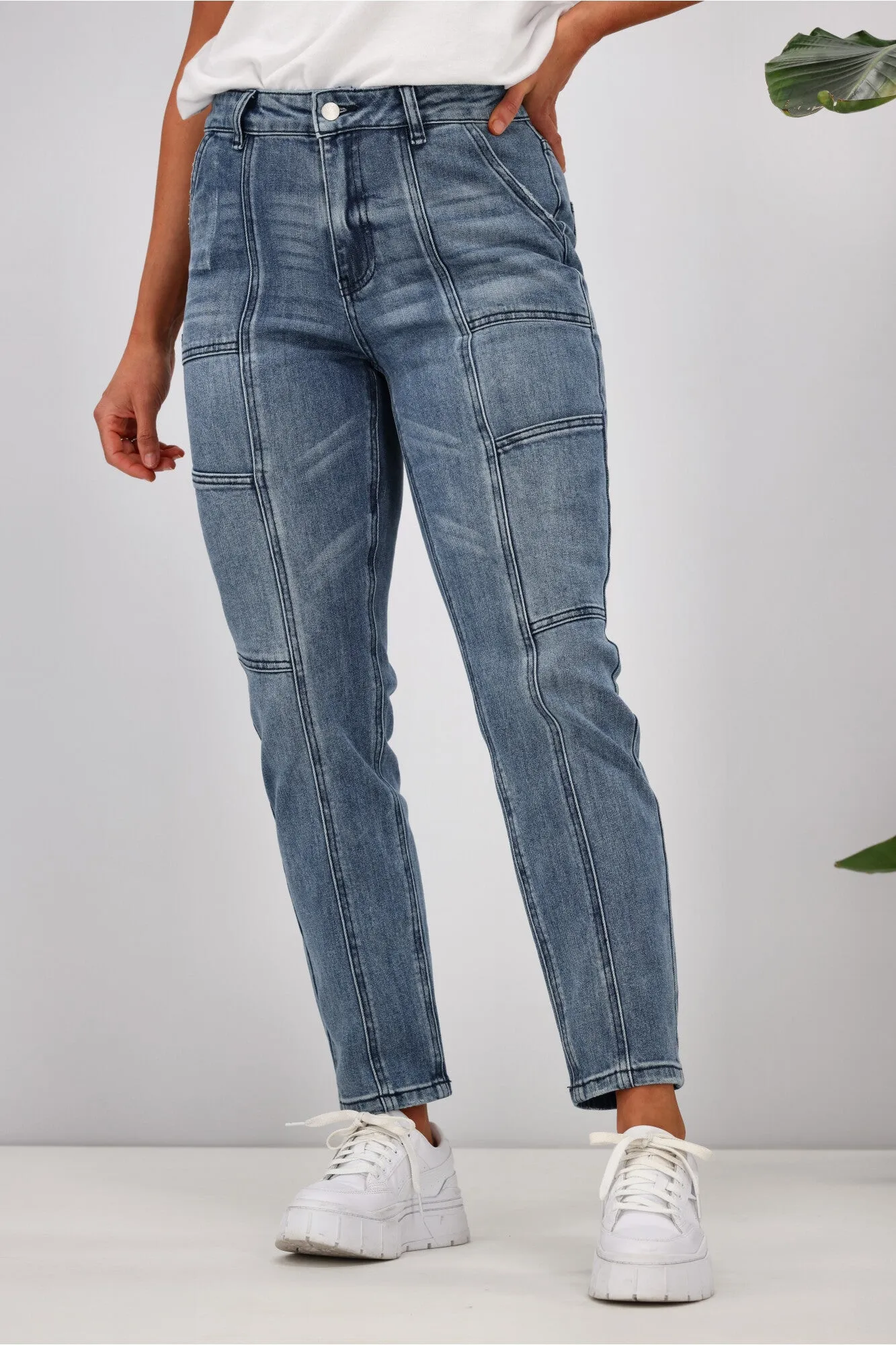 Shine On Label Hudson Utility Straight Jean Washed Blue