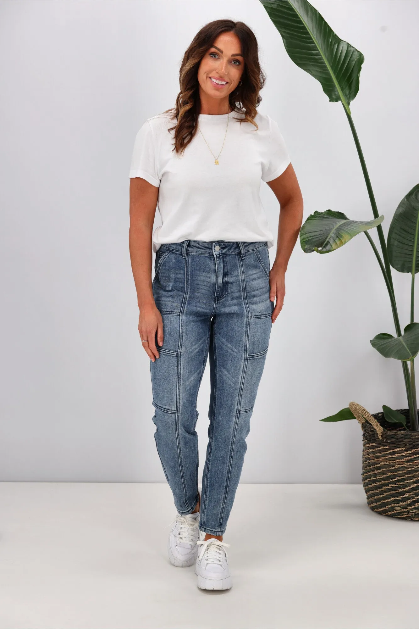 Shine On Label Hudson Utility Straight Jean Washed Blue