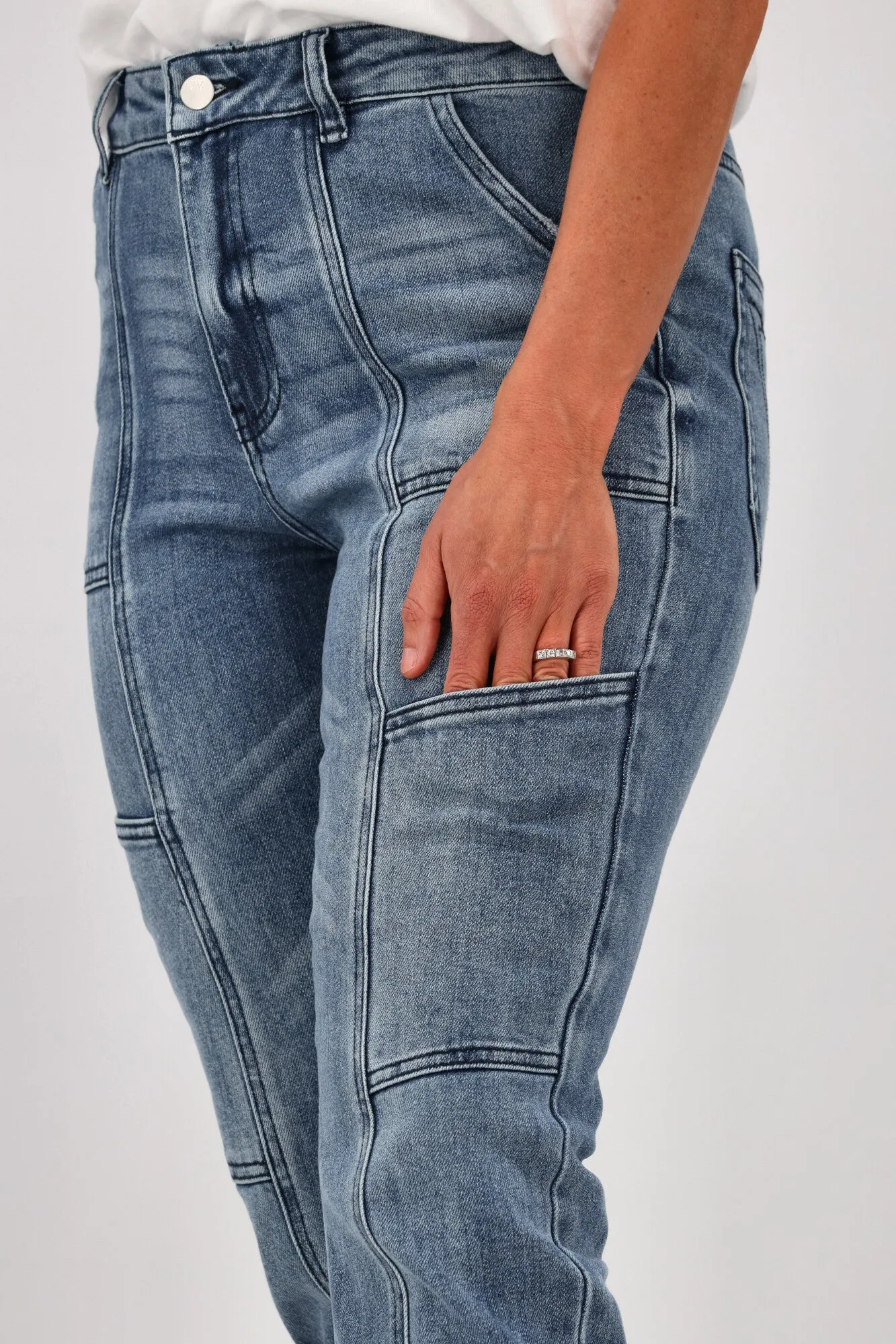 Shine On Label Hudson Utility Straight Jean Washed Blue