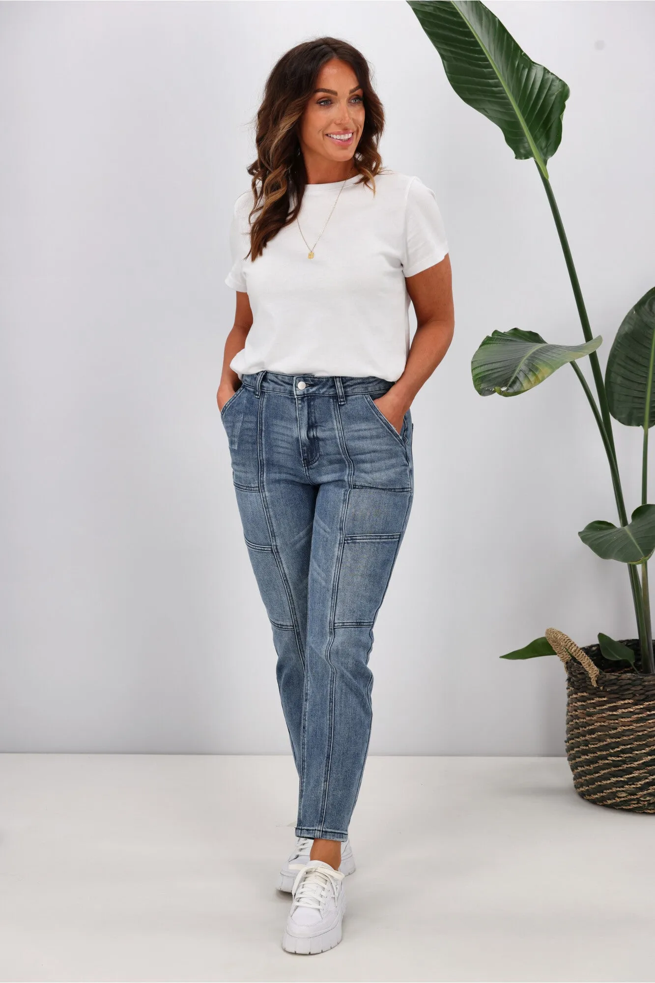 Shine On Label Hudson Utility Straight Jean Washed Blue
