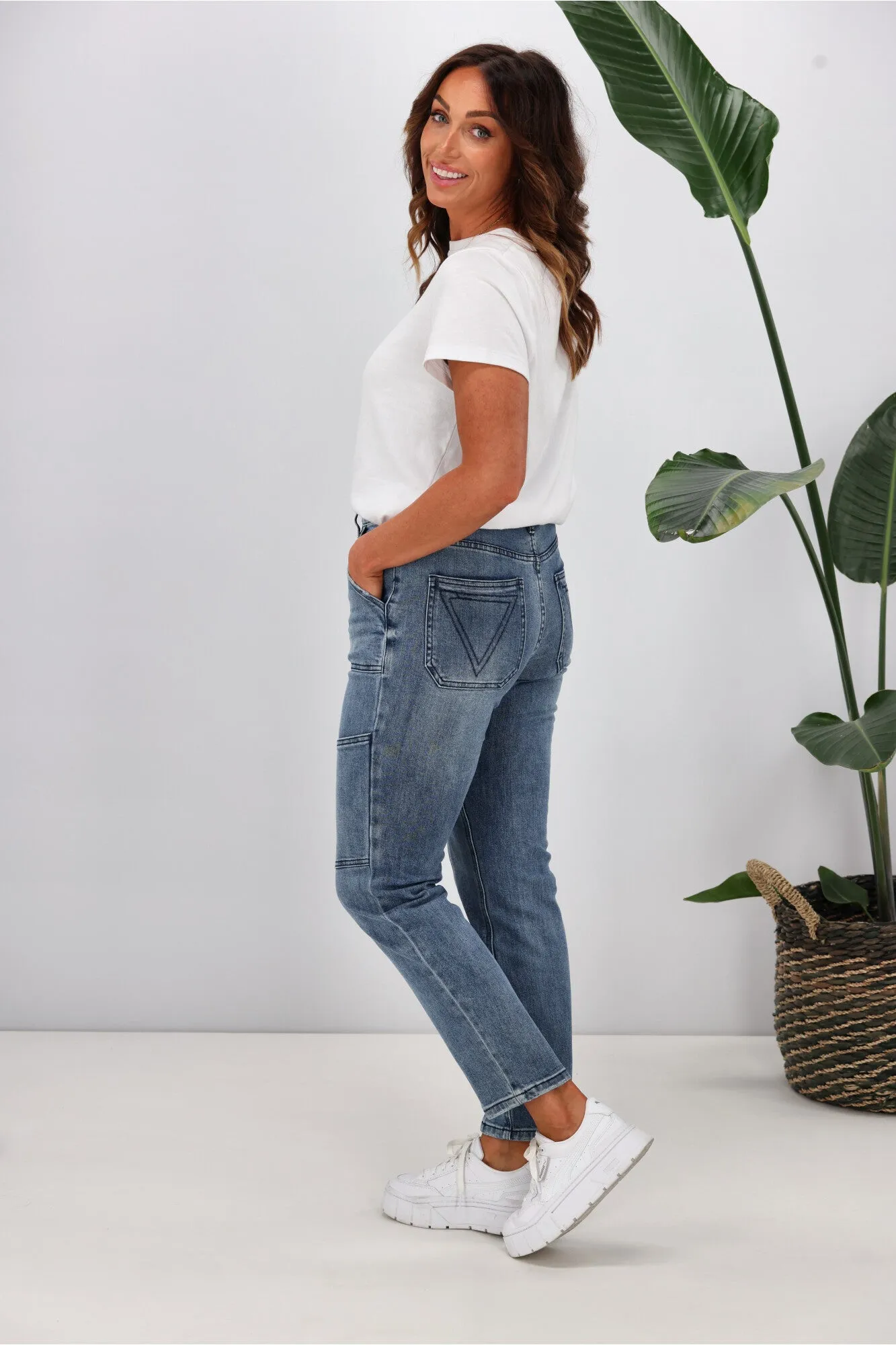 Shine On Label Hudson Utility Straight Jean Washed Blue