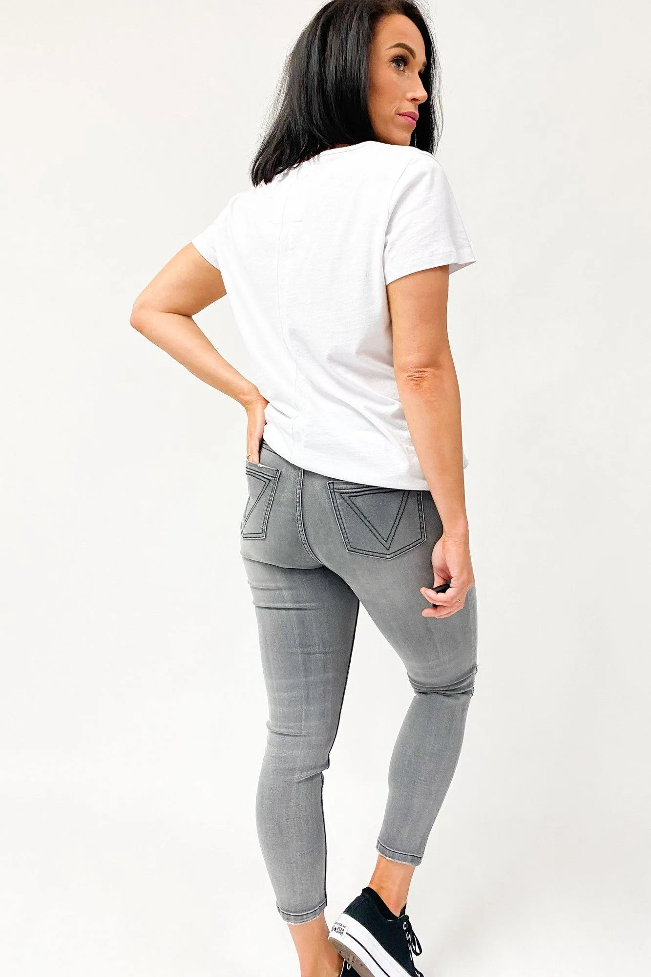Shine On Label Jagger Cropped Slim Leg Jean Washed Charcoal