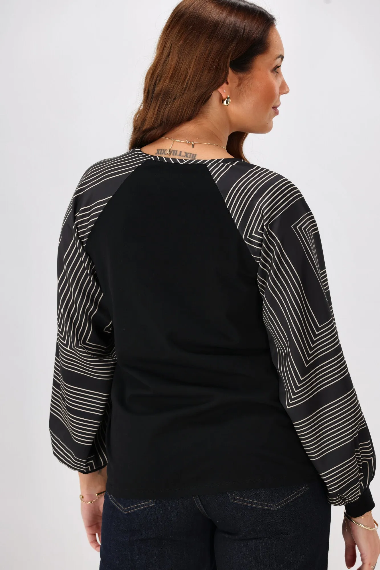 Shine On Label Mackenzie Geo Print Sleeve Top Black