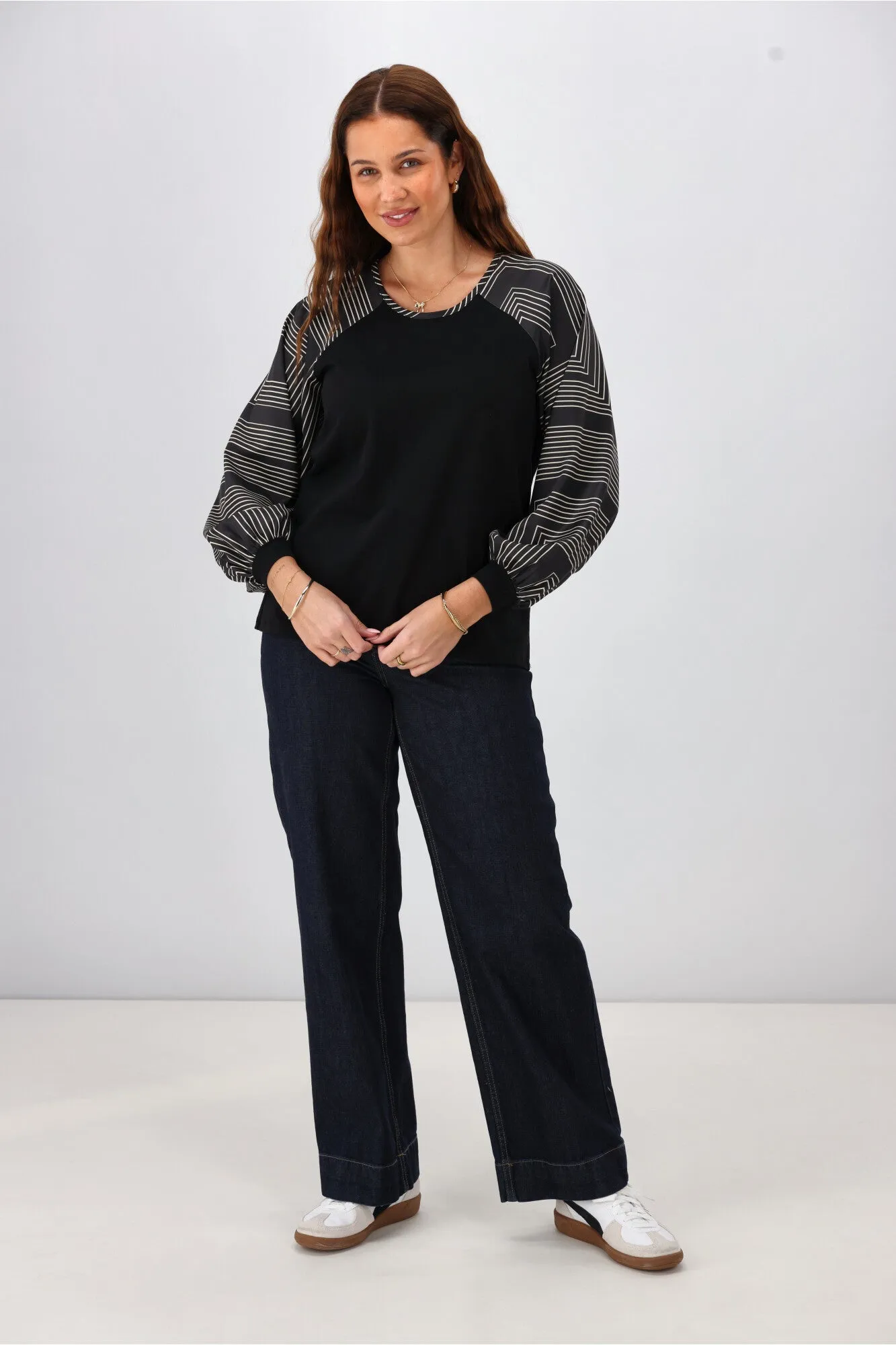 Shine On Label Mackenzie Geo Print Sleeve Top Black