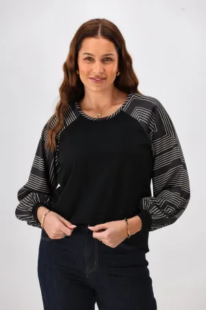 Shine On Label Mackenzie Geo Print Sleeve Top Black