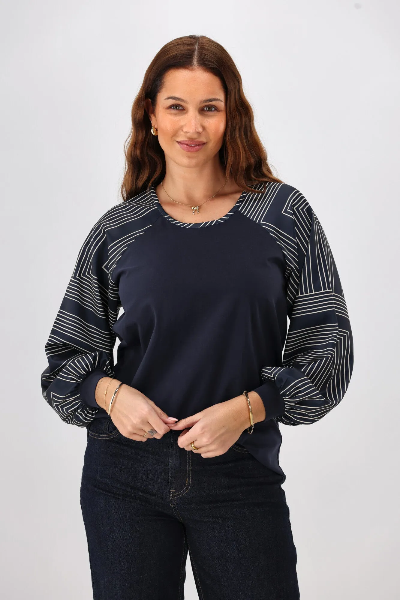Shine On Label Mackenzie Geo Print Sleeve Top Ink