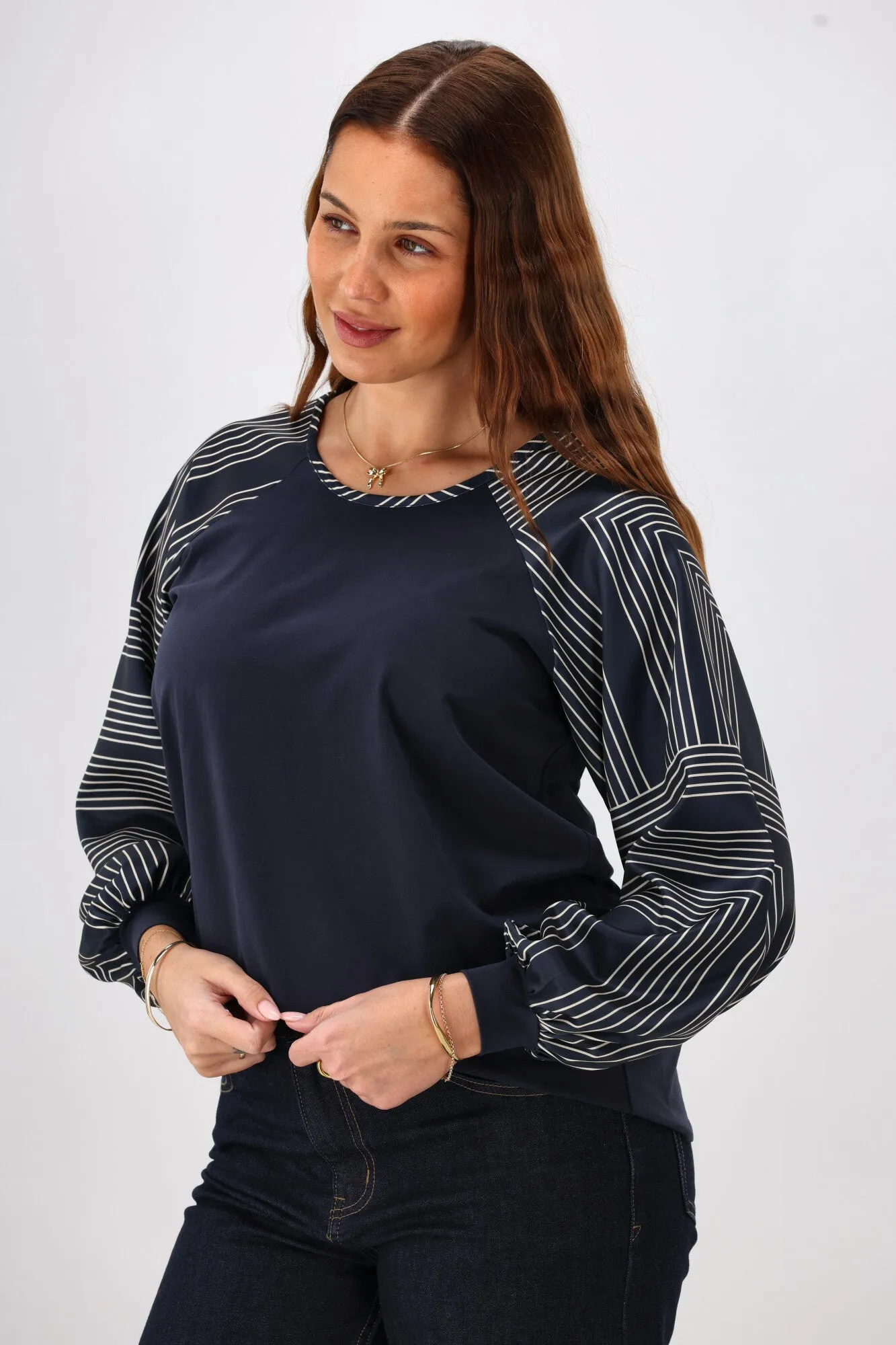 Shine On Label Mackenzie Geo Print Sleeve Top Ink
