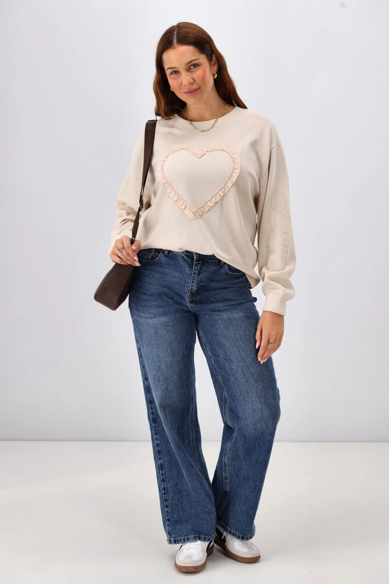 Shine On Label Riley Frill Heart Crew Oat