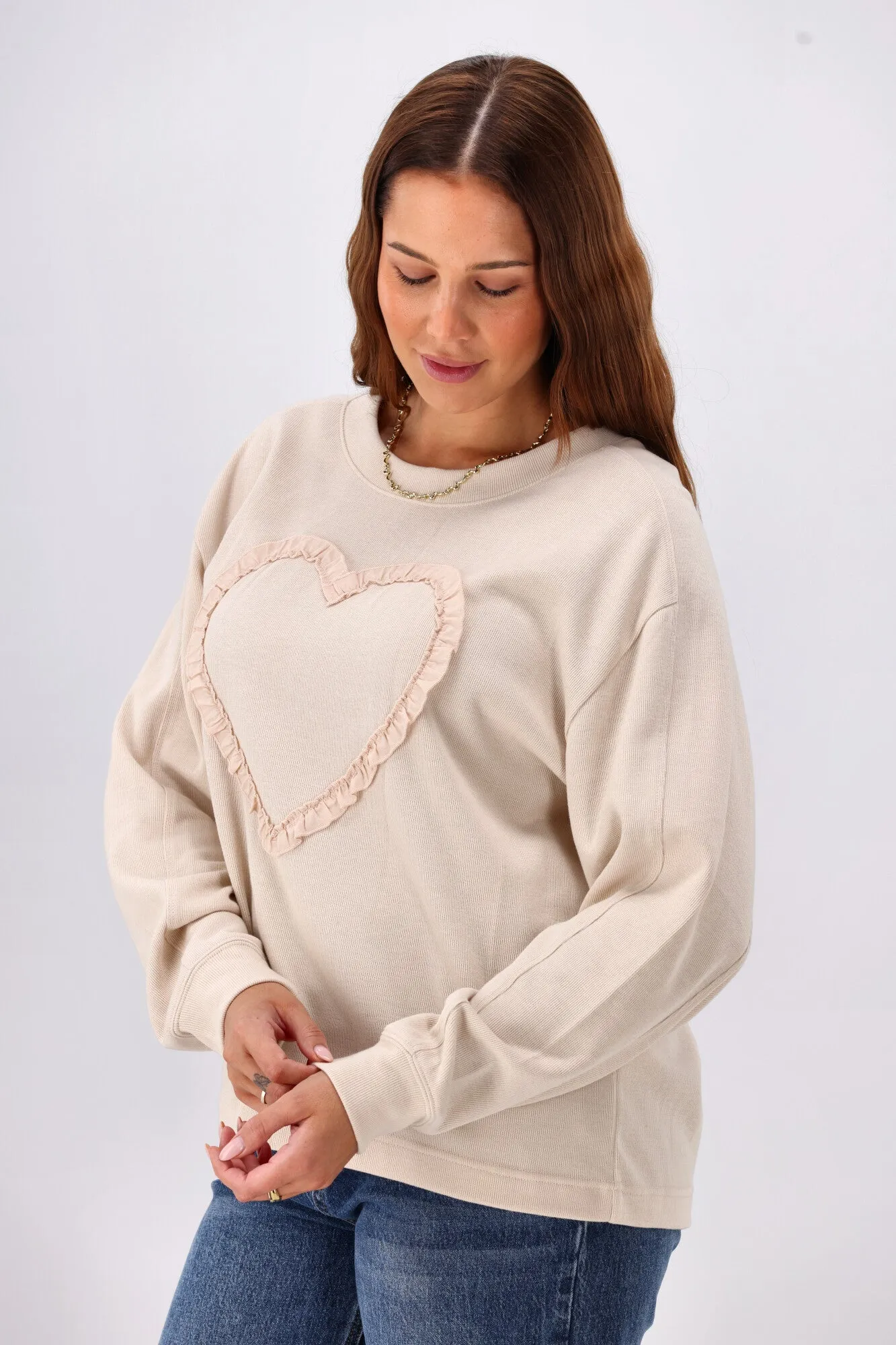Shine On Label Riley Frill Heart Crew Oat