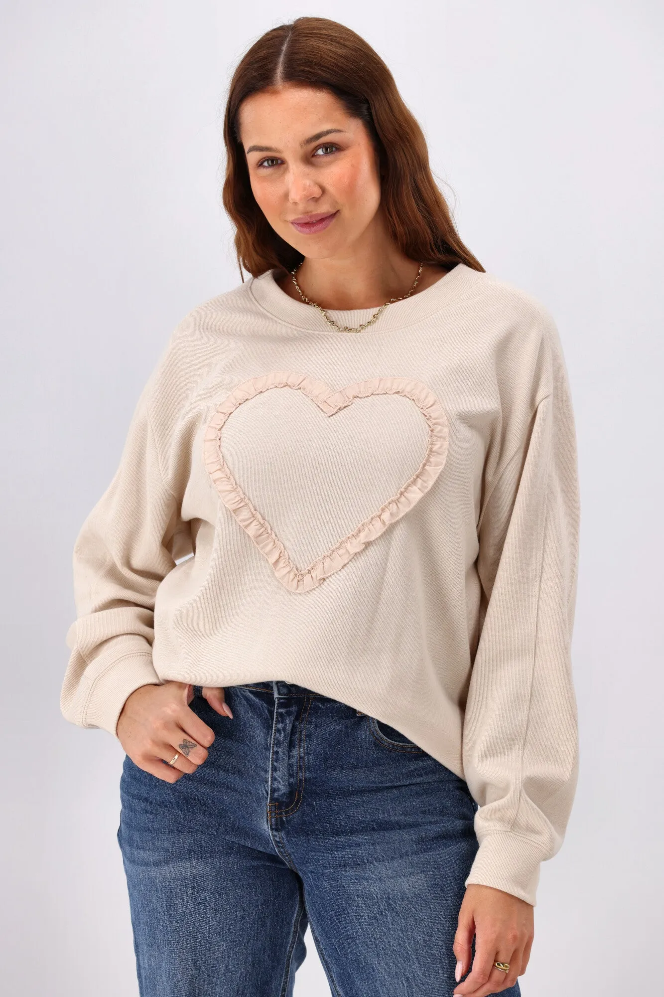 Shine On Label Riley Frill Heart Crew Oat