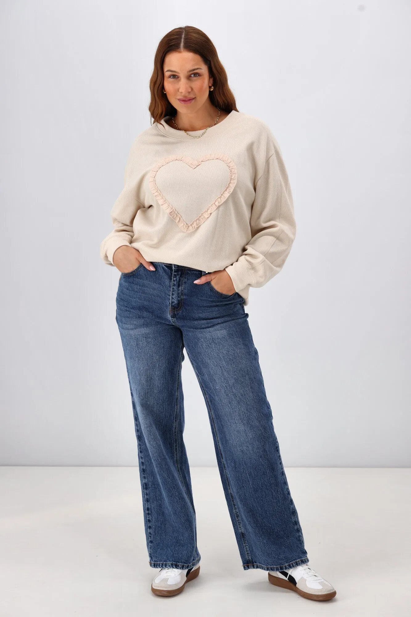 Shine On Label Riley Frill Heart Crew Oat