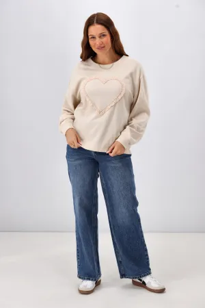 Shine On Label Riley Frill Heart Crew Oat
