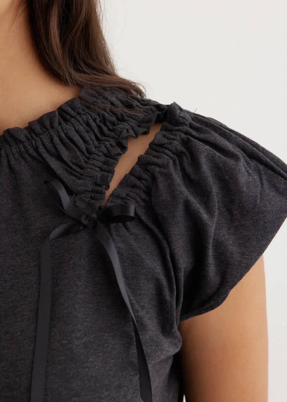 Shoulder Bite Bow Cap Sleeve T-Shirt
